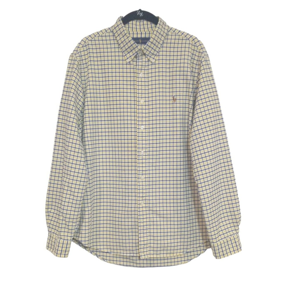 Ralph Lauren Size XL Men's Shirt Blue Yellow Check Plaid Long Sleeve